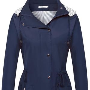 Twinklady Striped Navy Hooded Windbreaker Size 2XL Plus Size